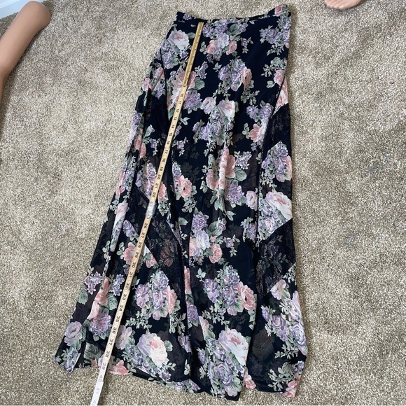 ASTR the label maxi skirt black & floral print SZ M zip up lined lace SZ M - Picture 4 of 14